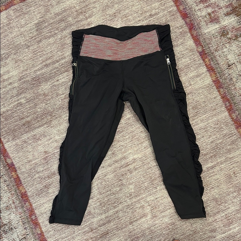 lululemon athletica Black Leggings with Ruffle and Zipper Detail
